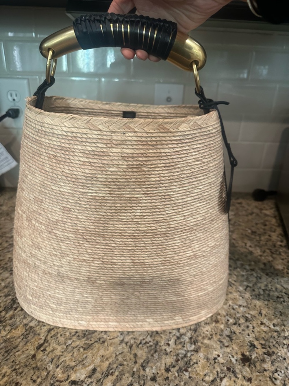 Altuzarra Natural Straw Tote with Black Handle and Gold Hardware - Picture 8 of 9